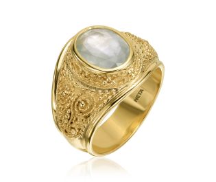 Inspired by Círdan Embellished Gold Large Aquamarine Ring