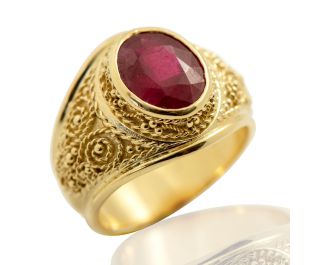 Embellished Yellow Gold Large Ruby Gypsy Ring