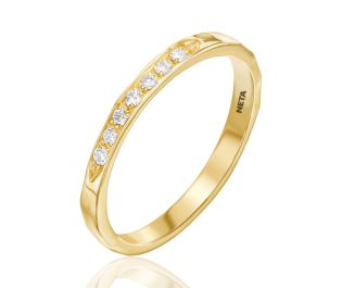 Yellow Gold Sparkling Diamond Channel Set Hammered Band