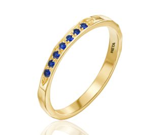 Yellow Gold Sparkling Sapphire Channel Set Hammered Band