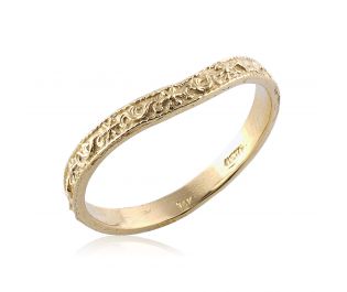 Floral Engraved Curved Yellow Gold Ring