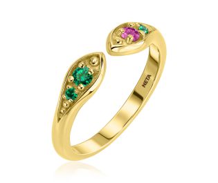 Double Ruby and Emerald Hobbits Inspired Open Ring