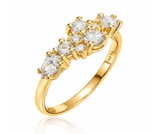 "Idan" Gold Ring with Diamonds in an Asymmetrical Design