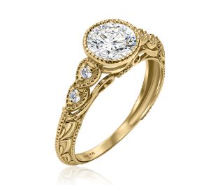 "Ziv" Vintage Inspired Diamond Ring with Ornate Gold Detailing