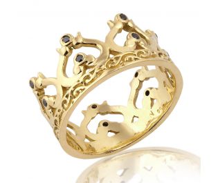 Solid Gold Crown Ring 14k