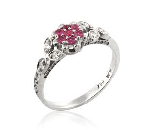 Floral Ruby Cluster Ring White Gold