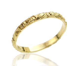 Vintage Yellow Gold Floral Engraved Wedding Band 