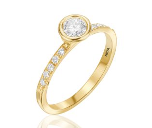 Pave Diamond Bezel Set Engagement Ring 