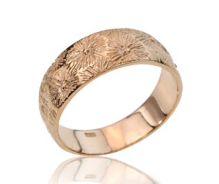 Art Nouveau Inspired Sunburst Solid Gold Band