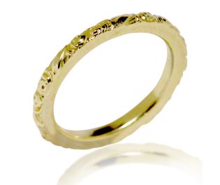 Raised Vintage Floral Wedding Band 14k Gold