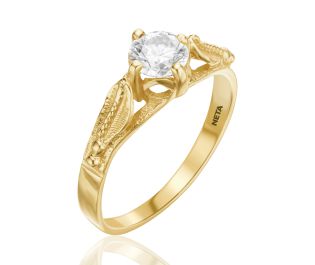 Art Nouveau Solitaire Diamond Engagement Ring 14k Gold