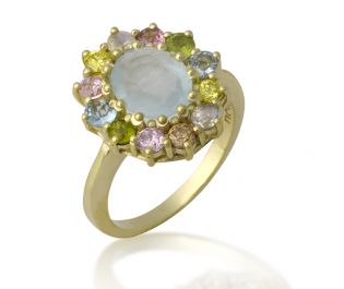 Yellow Gold Victorian Style Colorful Halo Ring