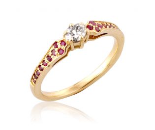 Antique Diamond & Ruby Pave Ring In Yellow Gold