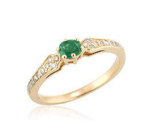 Antique Emerald & Diamond Pave Yellow Gold Ring