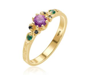 Blossoming Beauties Amethyst & Emerald Ring