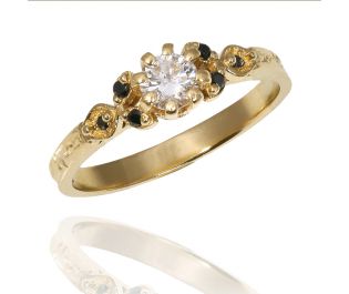 Yellow Gold Blossoming Beauties Black & White Diamond Engagement Ring 
