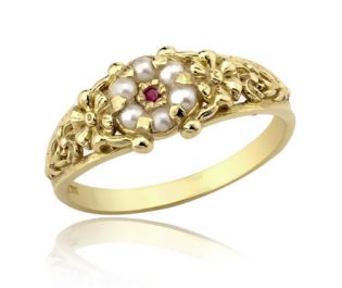 Antique Pearl Cluster Ring with Ruby