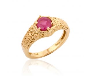 Baroque Inspired Ruby Ring Yellow Gold