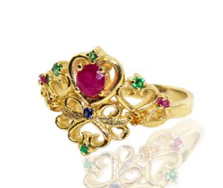 Ruby and Emerald Royal Crown Ring Solid Gold