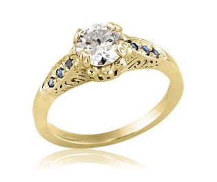 Art Deco 0.8 ct. Lab Diamond & Sapphire Engagement Ring