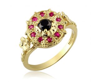 Mid-Century Black Diamond Yellow Gold Ring