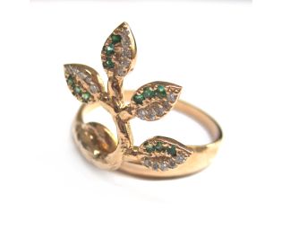Emerald & Diamond Art Nouveau Leaves Ring