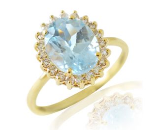 Victorian Style Floating Halo Blue Topaz Ring 14k