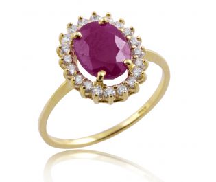 Victorian Style Ruby & Diamond Floating Halo Ring