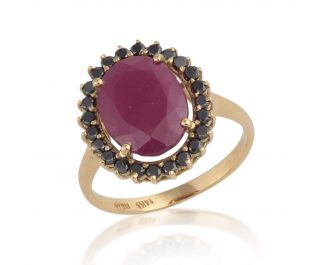Victorian Style Floating Halo Ruby Ring Yellow Gold