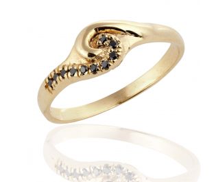 Black Diamond Golden Swirl Ring