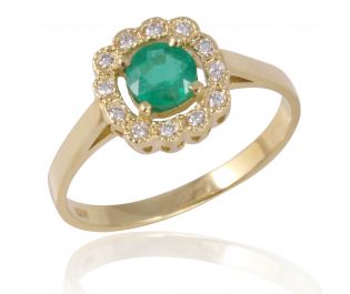 Emerald Floral Halo Ring 