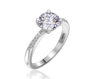 Tapered Solitaire Diamond Engagement Ring Pave Diamonds
