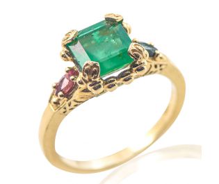 Antique Setting Emerald Engagement Ring