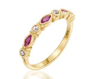 Edwardian Eternity Ring with Rough Diamonds and Ruby