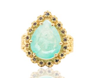 Royal Ring with Rough Diamonds and Aquamarine