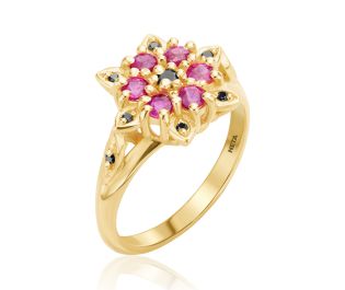 Flowery Diamonds and Ruby Ring