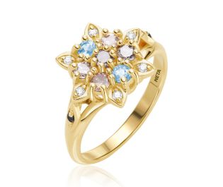 Flowery Diamonds and Mixed Gemstones Ring