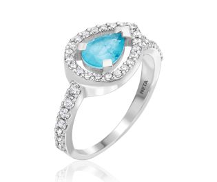 Aquamarine Teardrop and Diamond Ring