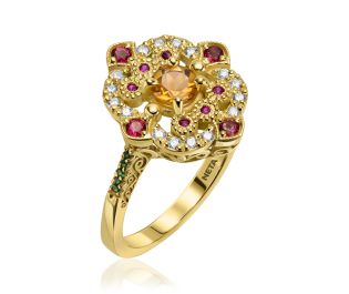 Inspired by Salivan Antique Style Citrine and Ruby Cocktail Ring 
