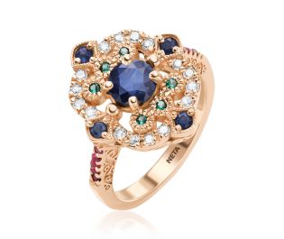 Antique Style Sapphire and Diamonds Cocktail Ring 
