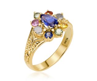 Sapphire Tear drop Ring in Royalty Style