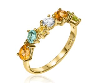 "Saline" Gold Ring with Multi-Shape Color Gemstones