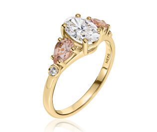 "Luna" Gold Ring with Oval Diamond and Morganite Accents