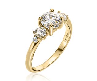 "Shemesh" Gold Diamond Ring with Tapered Side Diamonds