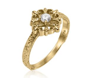 "Malchut" Gold Ring with Raw Diamond in a Sculptural Setting